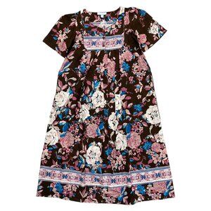 Only Necessities Floral Maxi‎ Dress Brown Size 12 Cottagecore Romantic Peasant